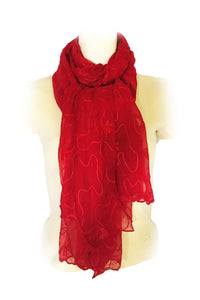 Red Chiffon Scarf Embroidered