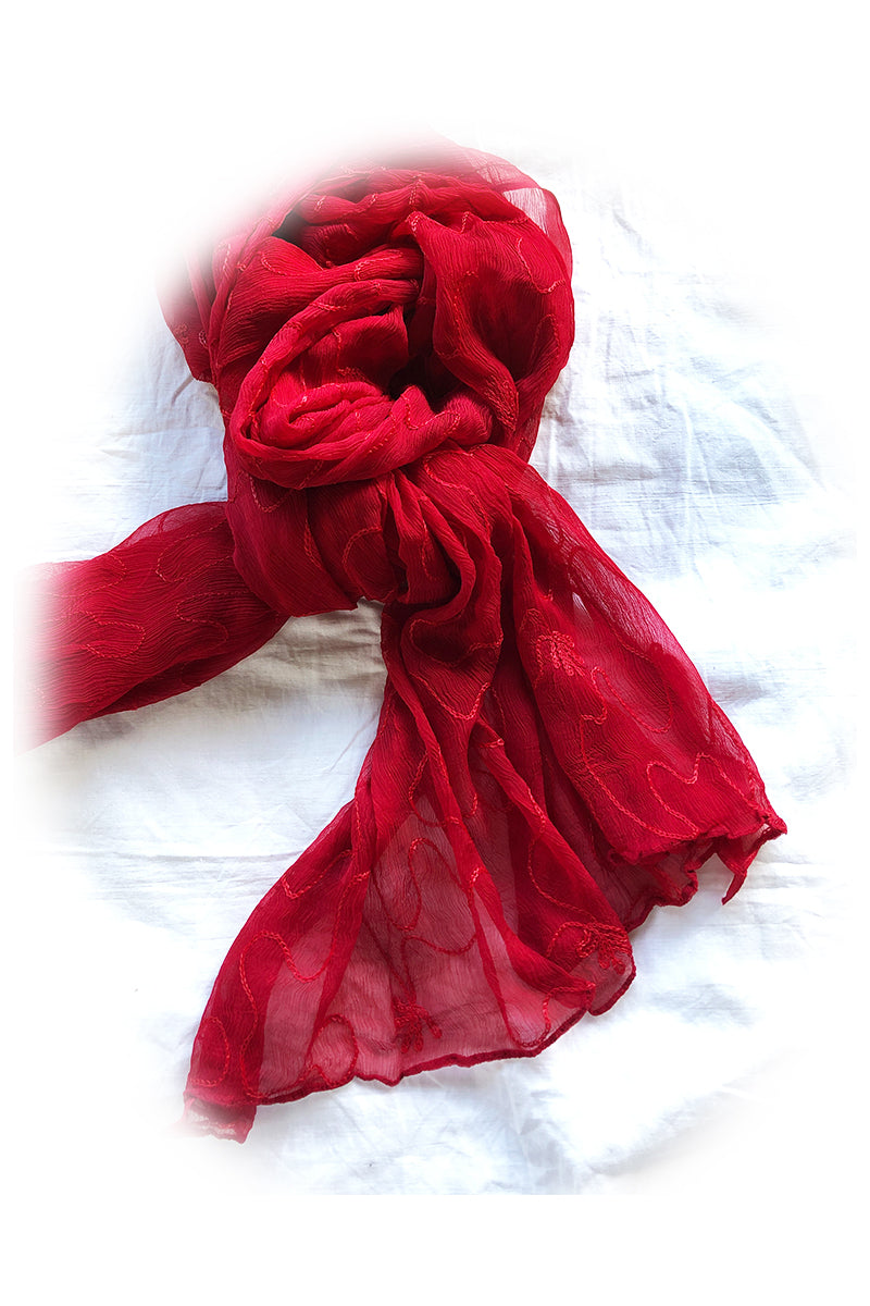 Embroidered Chiffon Scarf
