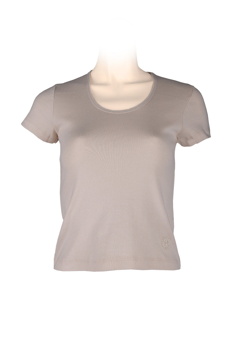 U-neck cap sleeve knit beige