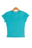 U-neck cap sleeve knit -front