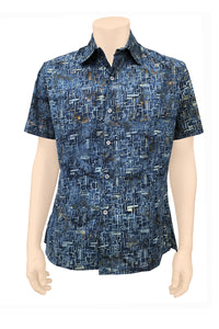 Short sleeve shirt batik- blue squares