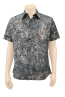Short sleeve shirt batik-  100% pure cotton -Grey flowers