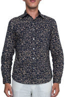 Men shirt Batik long sleeves Navy/beige