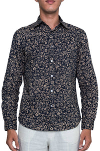 Men shirt Batik long sleeves Navy/beige