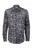 Batik printed long sl shirt -black & white
