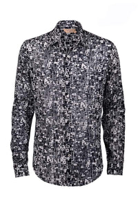 Batik printed long sl shirt -black & white