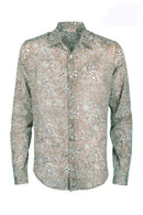 Batik printed long sl shirt -beige