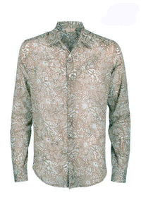 Batik printed long sl shirt -beige