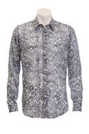 Batik printed long sl shirt -grey