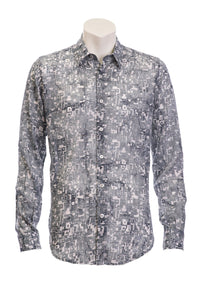 Batik printed long sl shirt -grey
