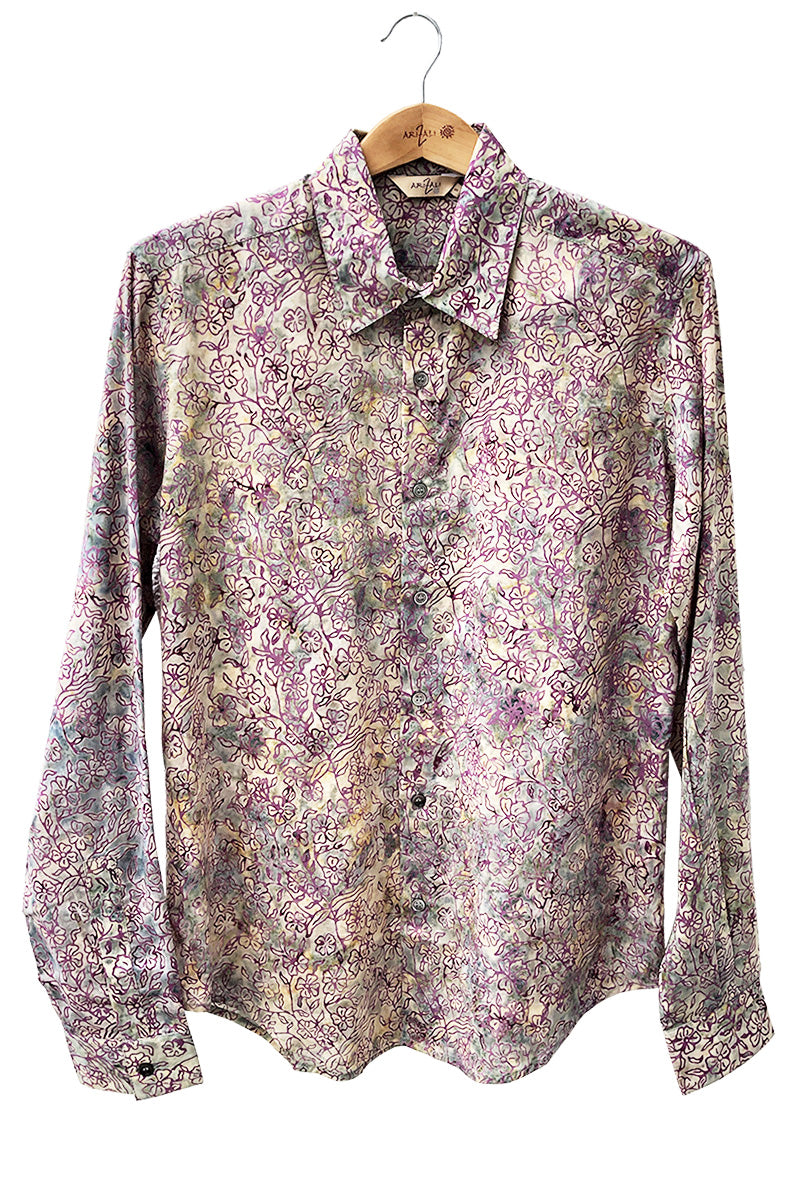 Shirt long sleeve batik print --purple flowers