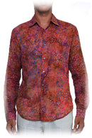 Batik printed long sl shirt -red flowers