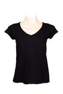 Tee V neck cap sleeve 100% cotton- black