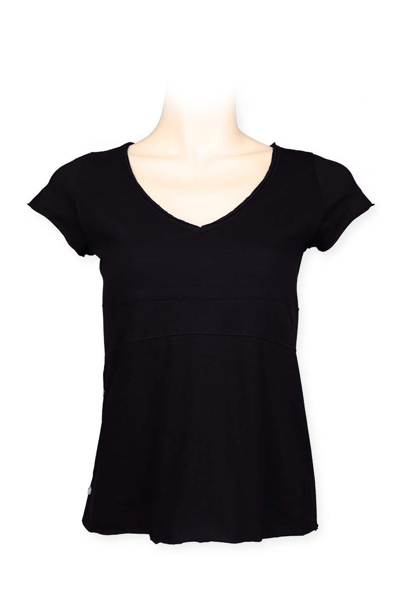 Tee V neck cap sleeve 100% cotton- black