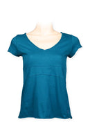 Tee V neck cap sleeve 100% cotton- carabbean blue