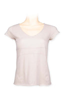 Tee V neck cap sleeve 100% cotton- beige