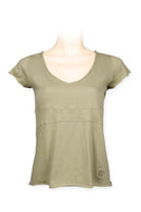 Tee V neck cap sleeve 100% cotton- khaki