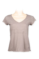 Tee V neck cap sleeve 100% cotton- latte