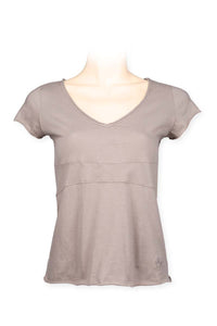 Tee V neck cap sleeve 100% cotton- latte