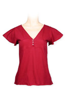 V Neck Tee - Flair Sleeves - Deep Red
