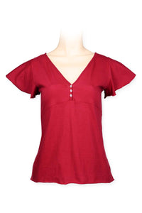 V Neck Tee - Flair Sleeves - Deep Red