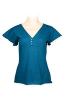 V Neck Tee - Flair Sleeves Caribbean blue