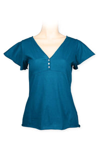V Neck Tee - Flair Sleeves Caribbean blue