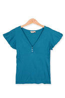 V Neck Tee - Flair Sleeves - with front plaqué 