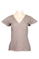 V Neck Tee - Flair Sleeves - Beige