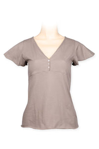 V Neck Tee - Flair Sleeves - Beige