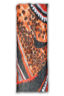 Chiffon silk scarf crinkled, printed batik by hand with a jungle style pattern, showing overall pattern