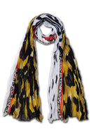 Chiffon silk scarf crinkled, printed batik by hand with a jungle style pattern