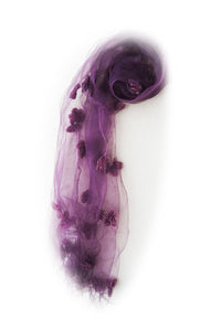 Stole chiffon organza Purple flowers patch on