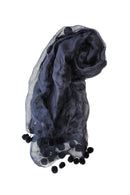 W-941C Stole organza with pompons- black