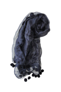 W-941C Stole organza with pompons- black