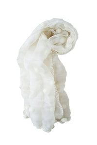 W-941C Stole organza with pompons-off white