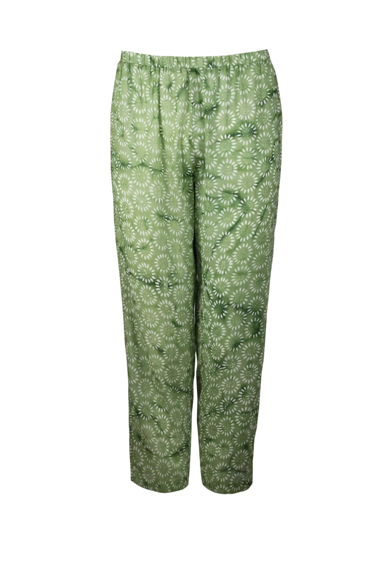 Green patterned pants batik on a white background