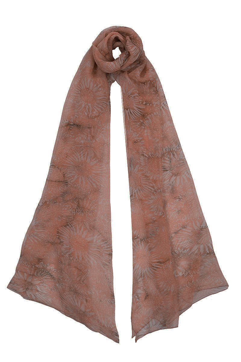 Long scarf made of 100% chiffon silk printed batik by hand