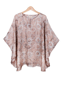 Kaftan top silk habotai printed batik -big flower design