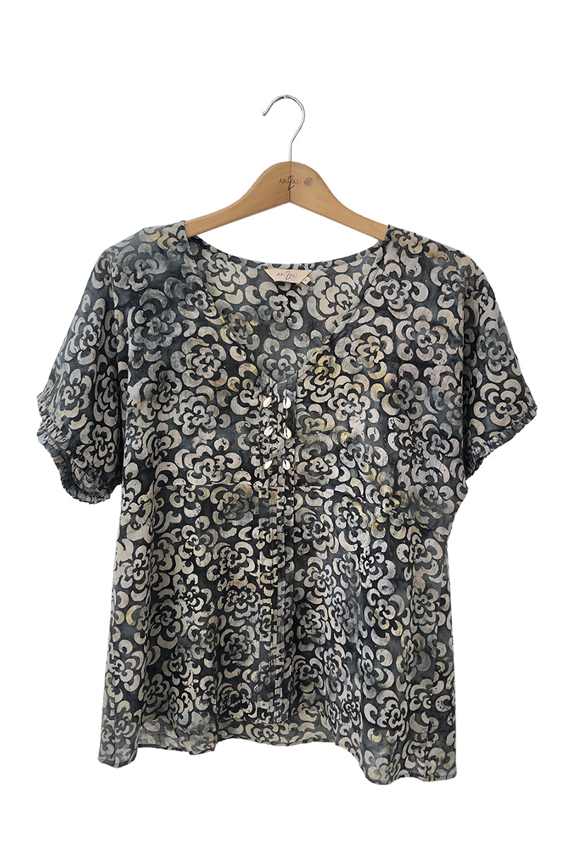 V Neck Short Sleeve Blouse Batik