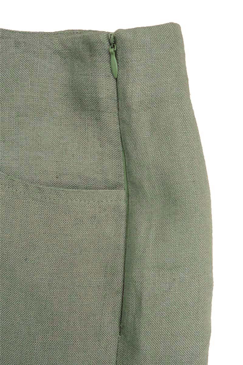 zip detail for pants, khaki linen pants, lady's pants khaki