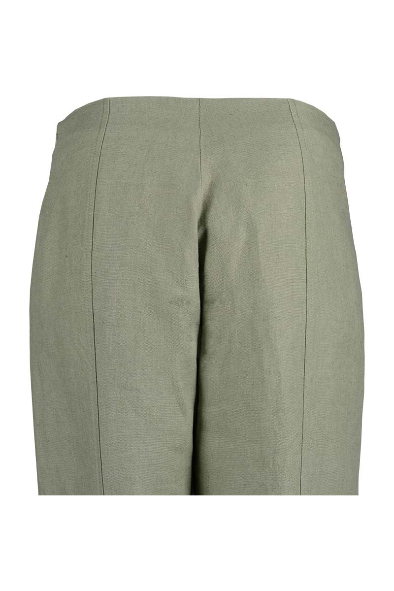 detail linen pants, back detail linen pants, cut & sew trousers