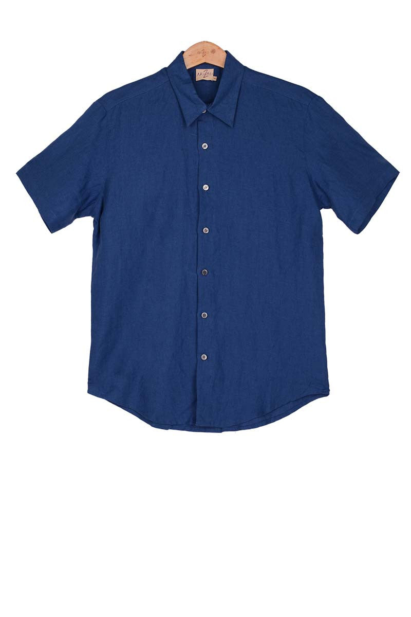 Men Short Sleeves Blue Shirt