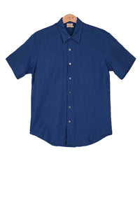 Men Short Sleeves Blue Shirt