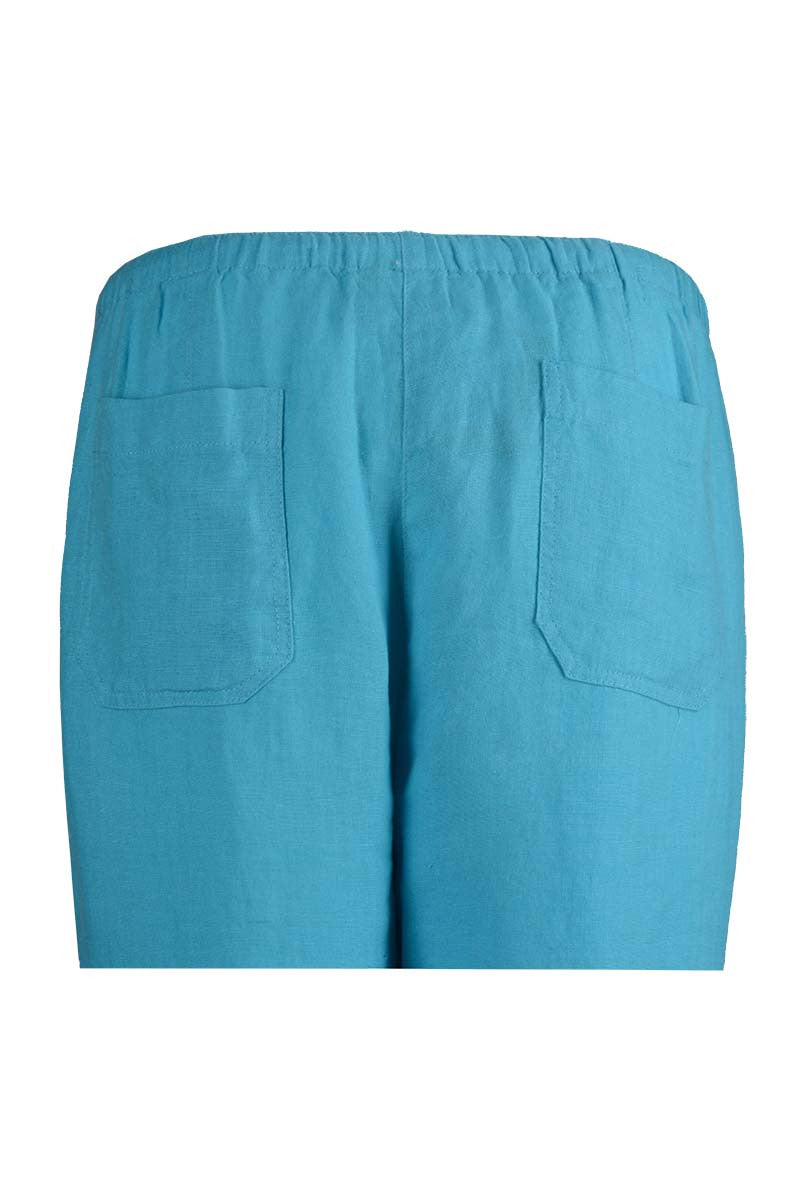 linen pants with elastic, turquoise pants, back pockets detail
