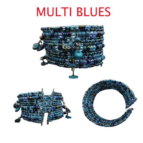 Multi Blues Novelty Beads Bangle