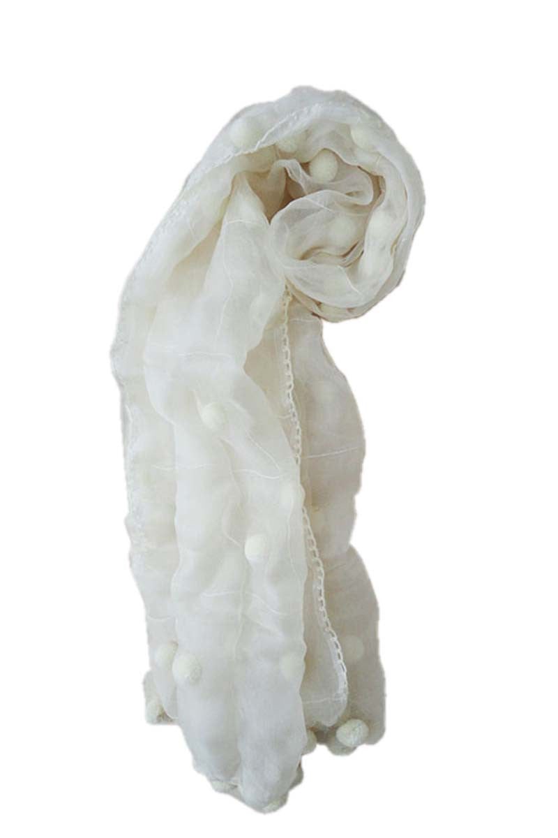 white pompons shawl 