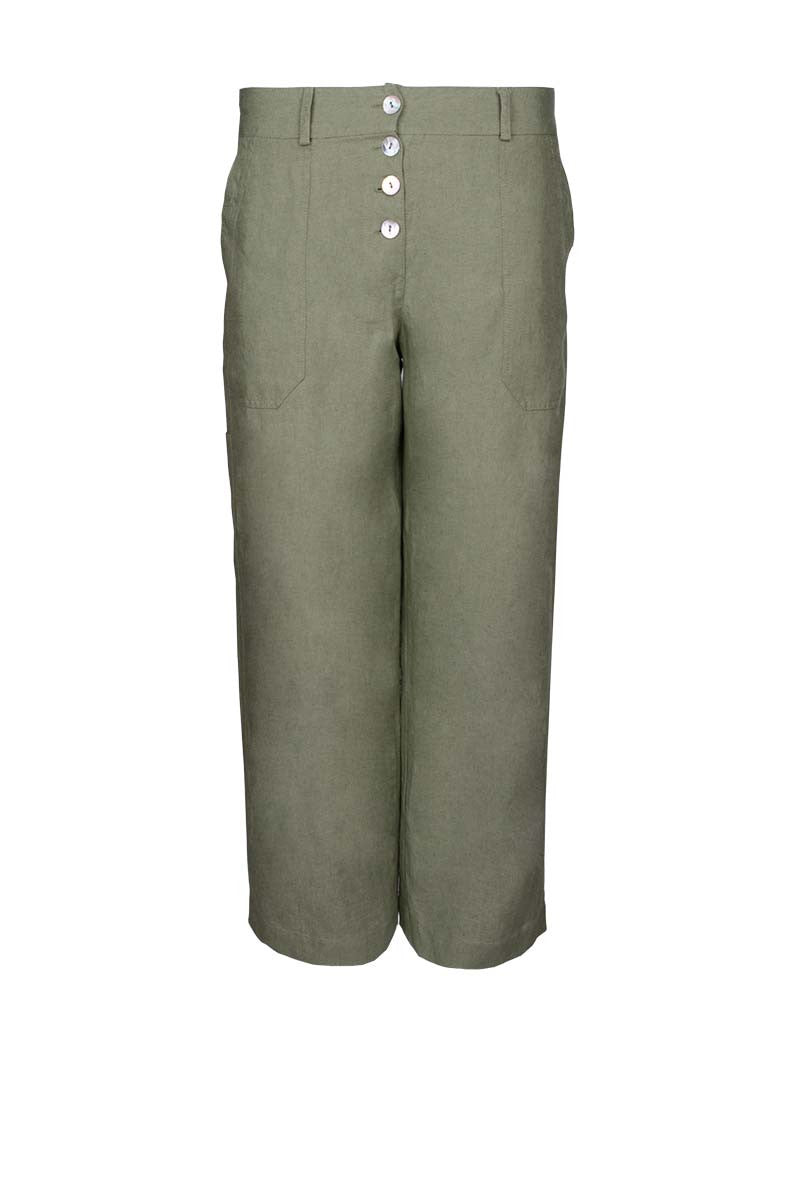 khaki linen pants, canvas pants, pants with buttons