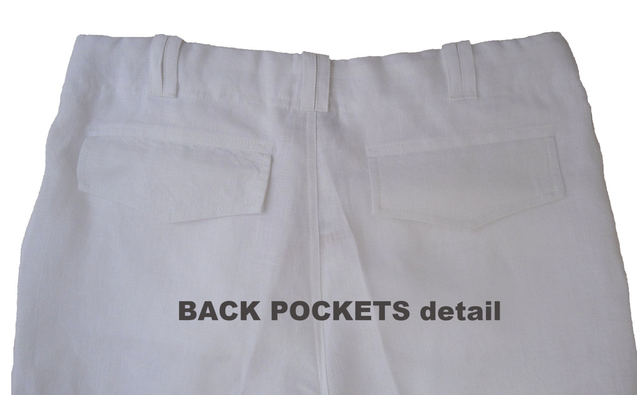 men linen pants back pockets
